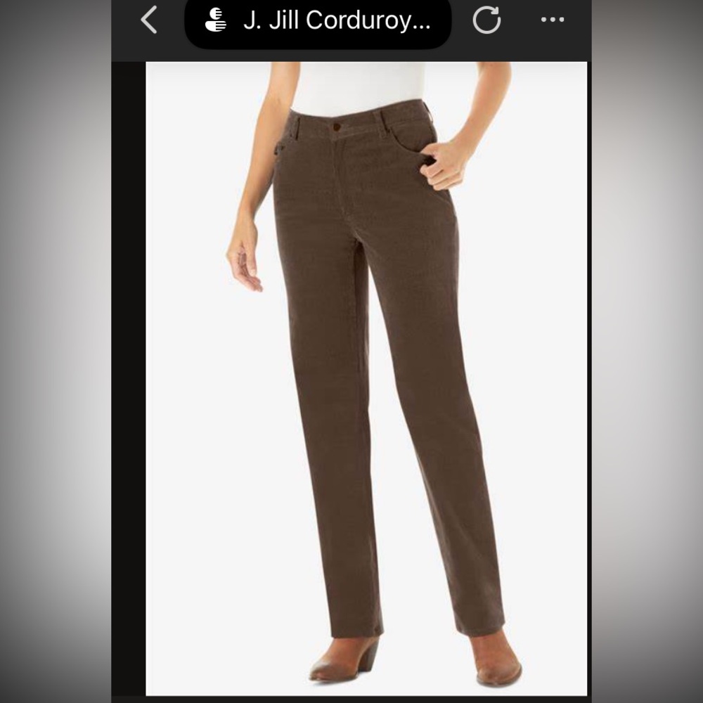 NWT DARK BROWN J. Jill Corduroy Straight-Leg Stretch Pant, size 12, in Walnut